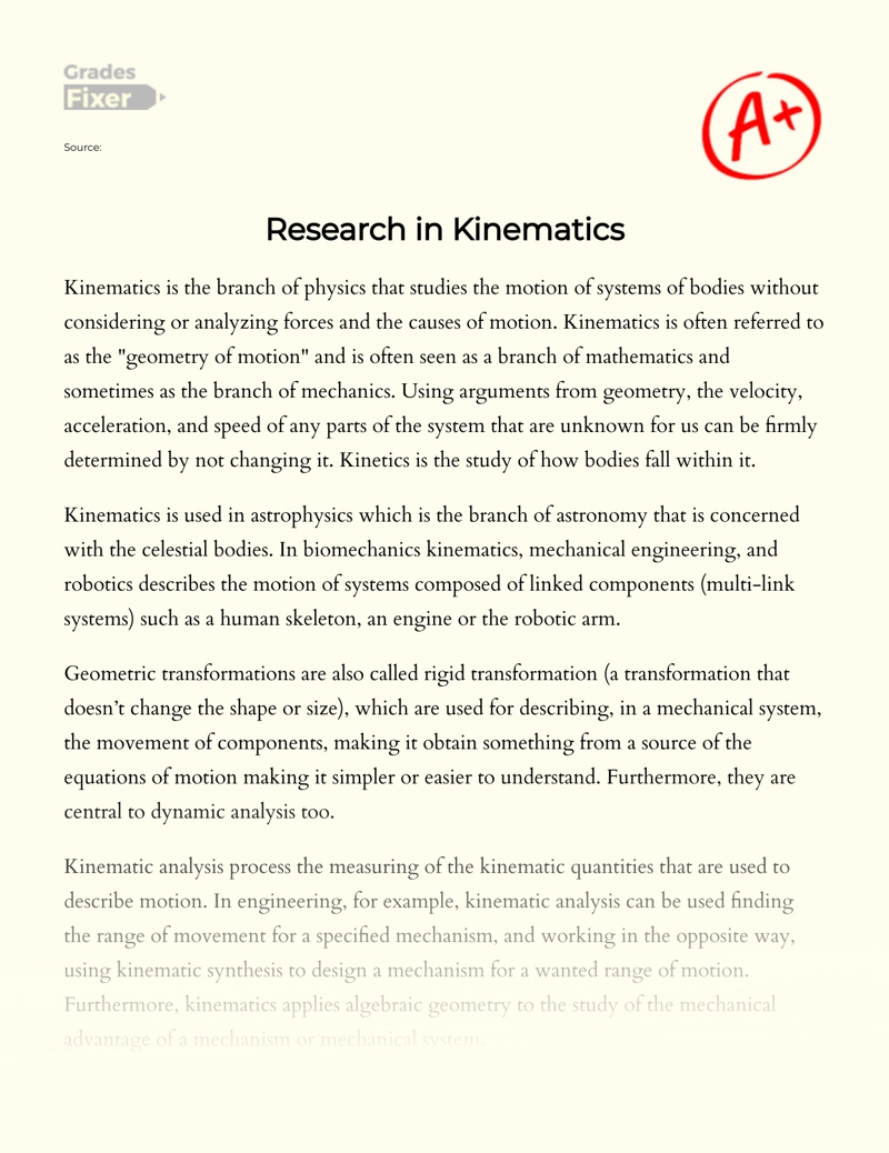 Research in Kinematics essay