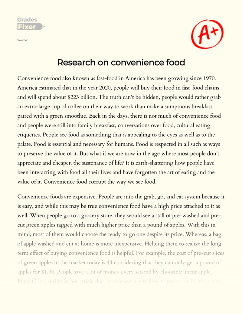 Research on Convenience Food Essay