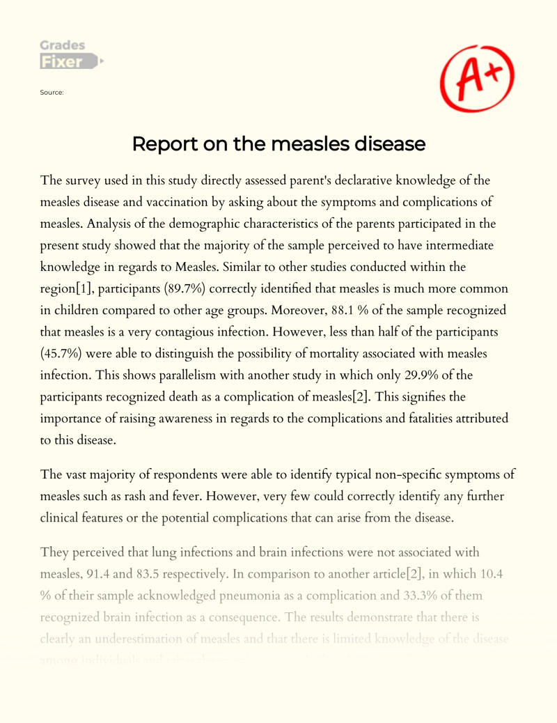Report on The Measles Disease and Vaccination Essay
