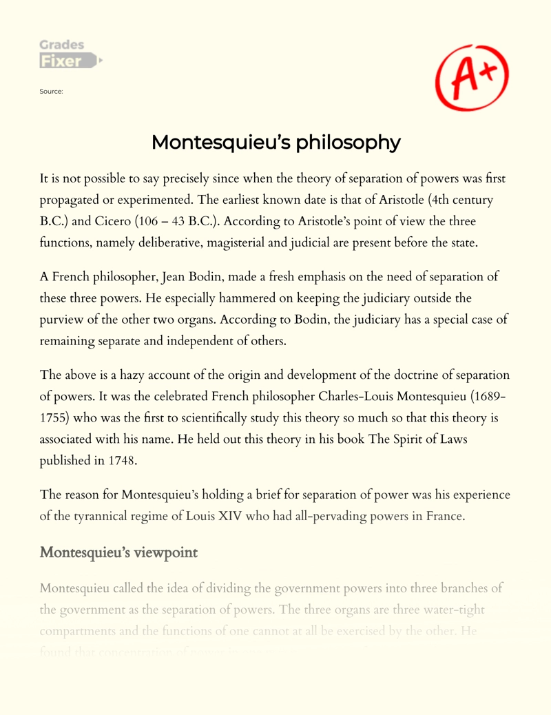 Montesquieu’s Philosophy Essay