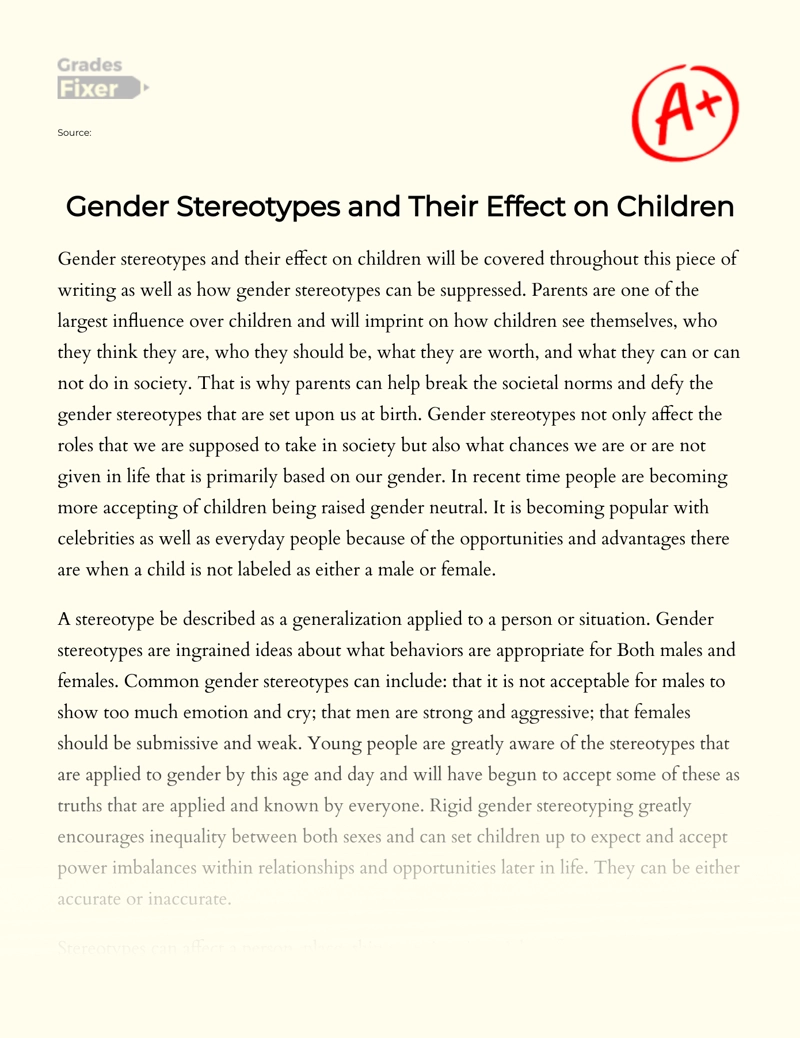 Gender Stereotypes and Their Effect on Children Essay