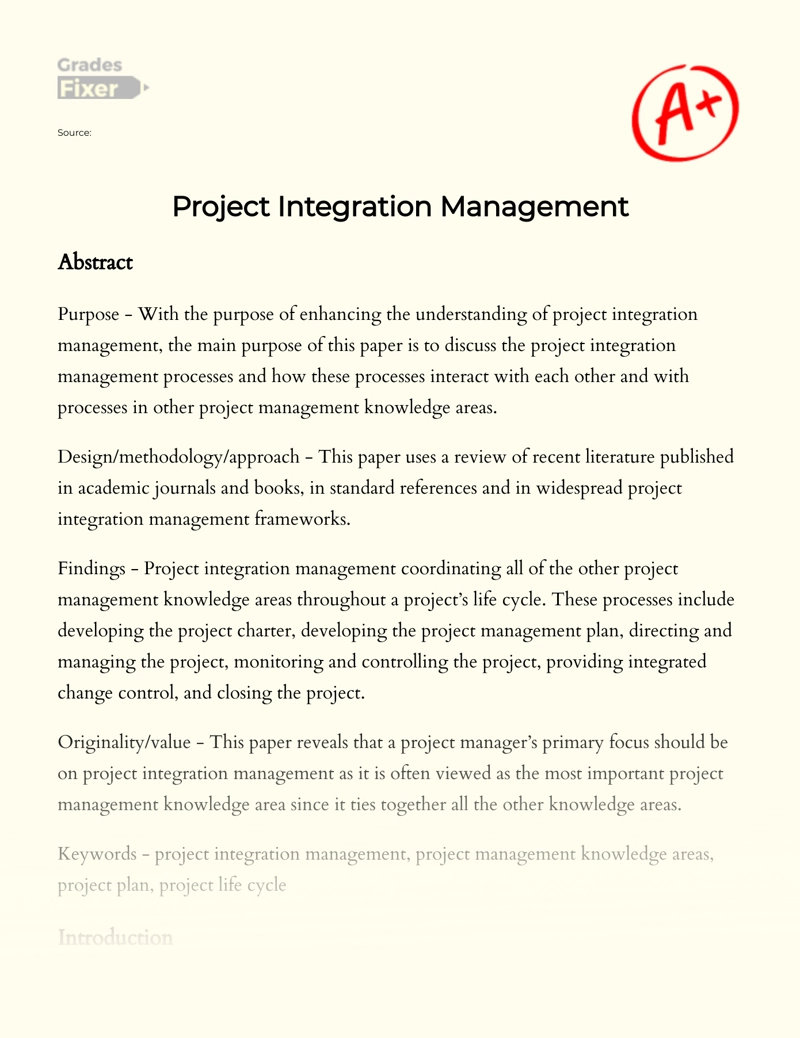Project Integration Management Essay