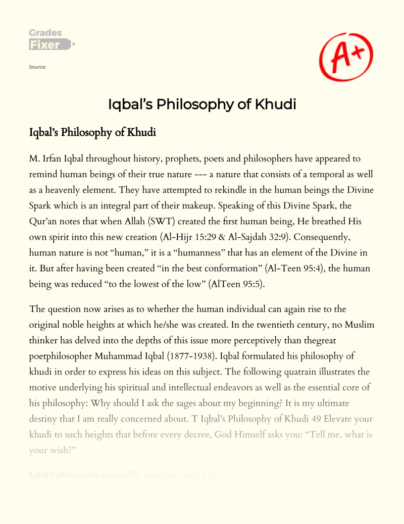 Iqbal’s Philosophy of Khudi Essay
