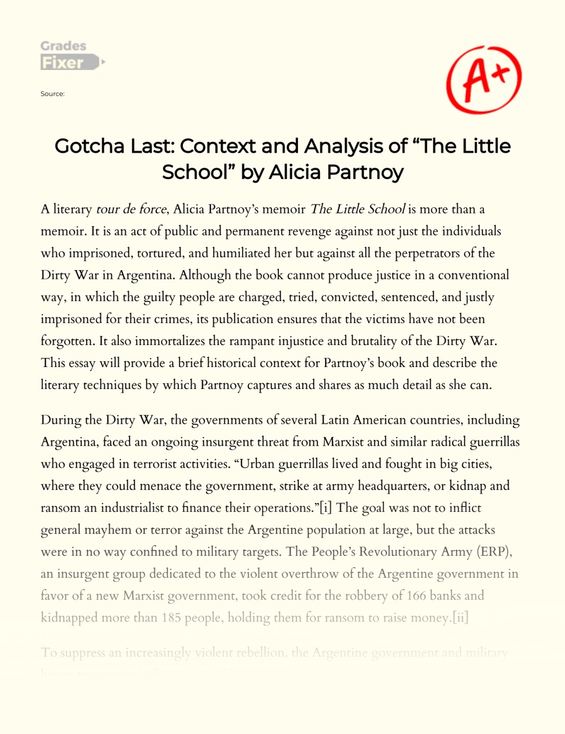 Gotcha Last: Context and Analysis of "The Little School" by Alicia Partnoy Essay