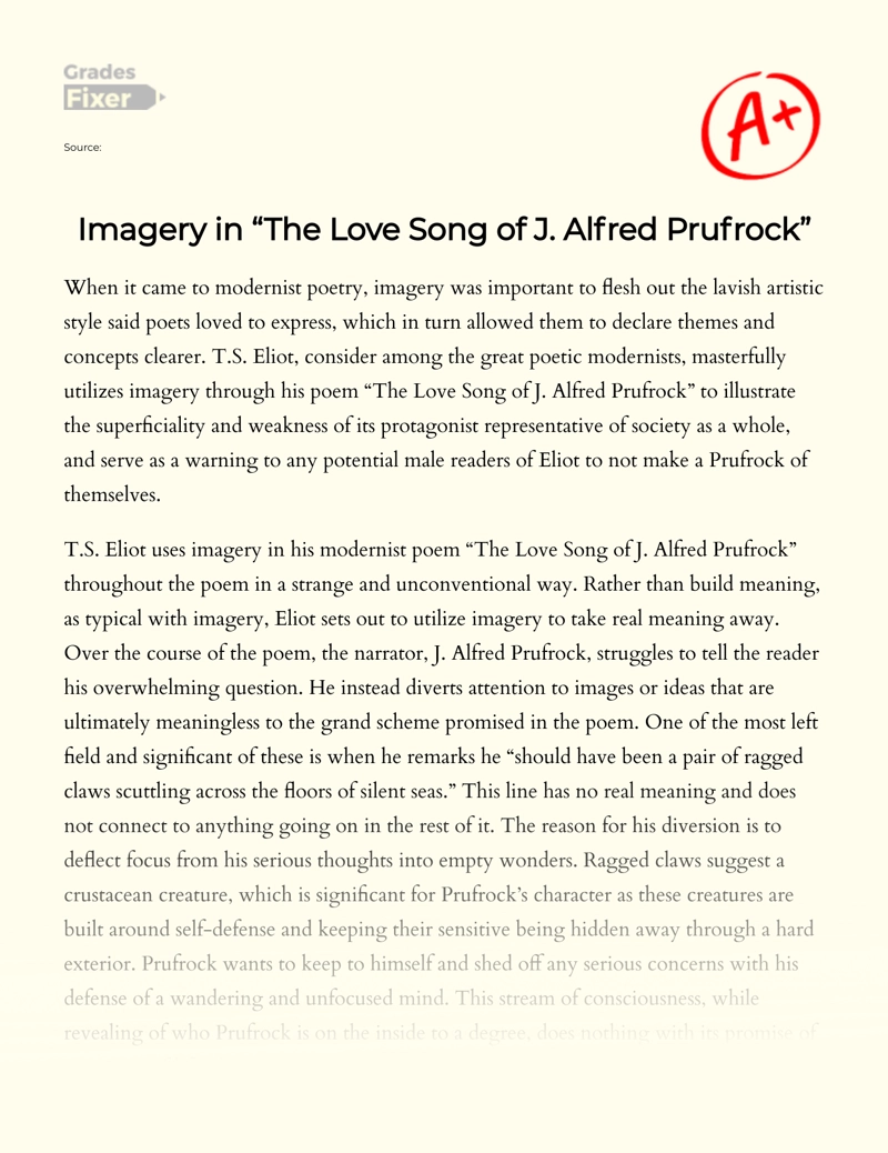 Imagery in "The Love Song of J. Alfred Prufrock" Essay