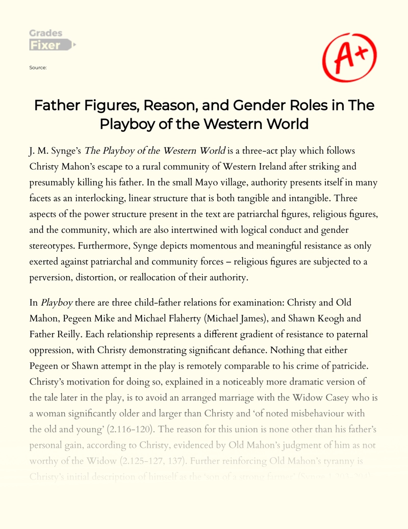Father Figures, Reason, and Gender Roles in The Playboy of The Western World Essay