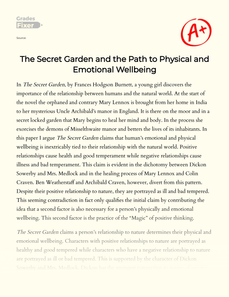 The Secret Garden and The Path to Physical and Emotional Wellbeing Essay
