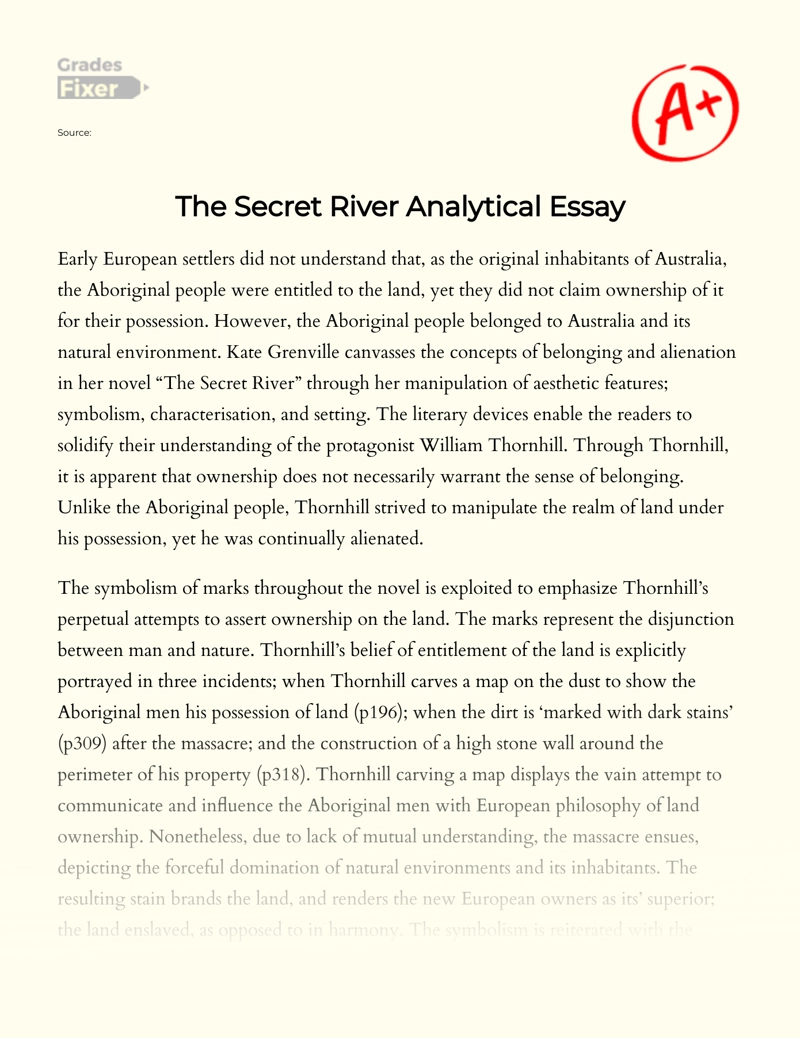 "The Secret River" by Kate Grenville: Analysis Essay
