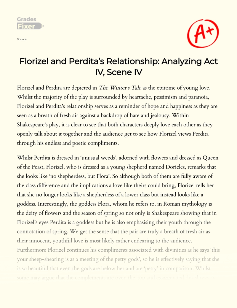 Florizel and Perdita’s Relationship: Analyzing Act Iv, Scene Iv Essay