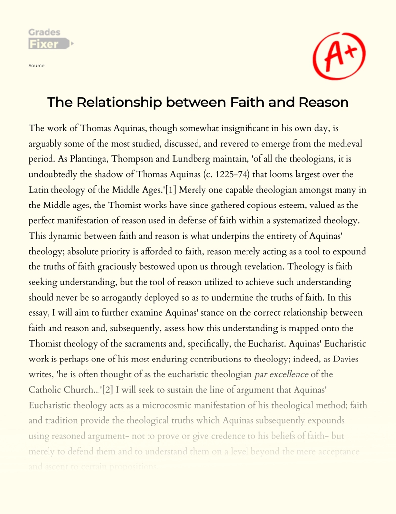 The Relationship Between Faith and Reason essay