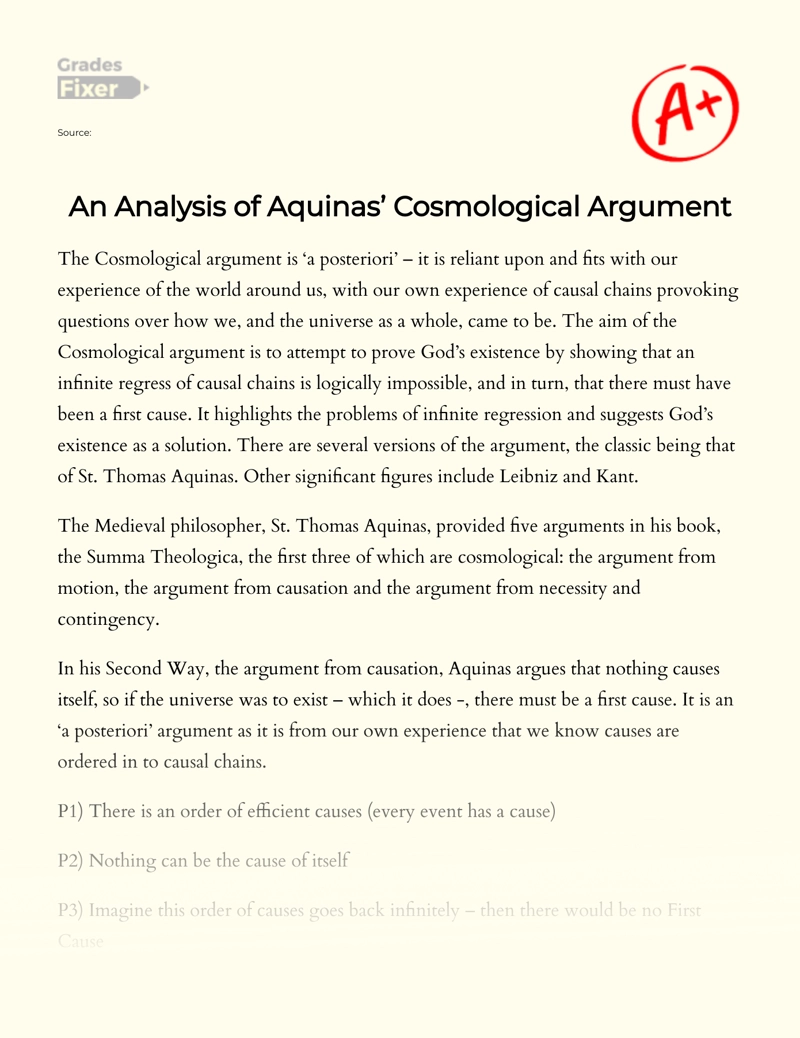 An Analysis of Aquinas’ Cosmological Argument essay