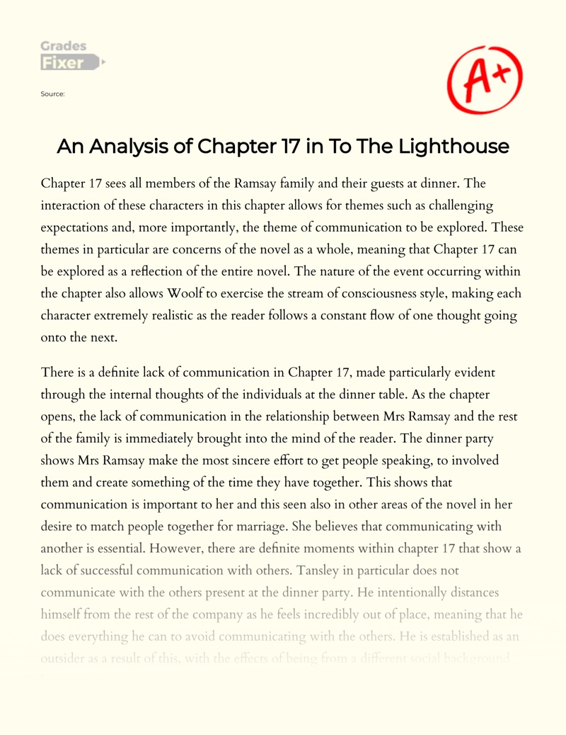 An Analysis of Chapter 17 in to The Lighthouse Essay