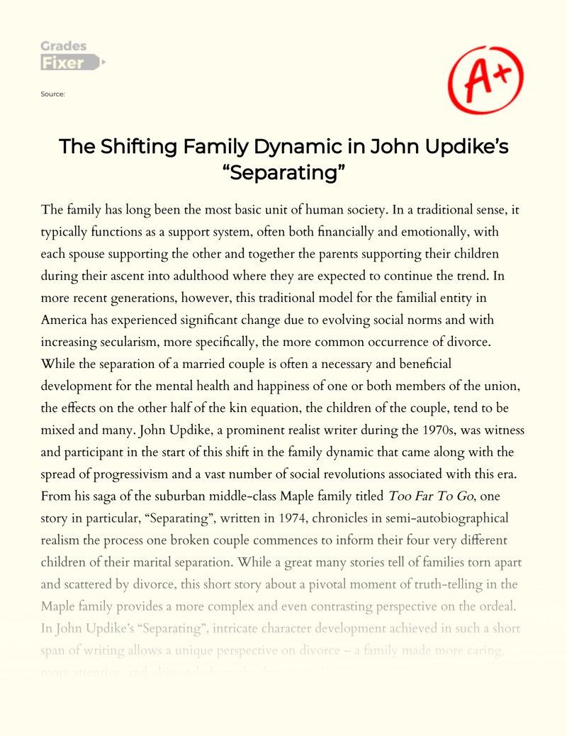 The Shifting Family Dynamic in John Updike’s "Separating" Essay