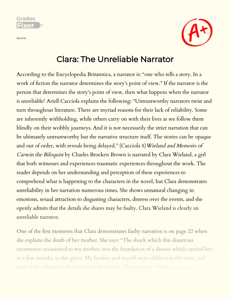 Clara: The Unreliable Narrator Essay