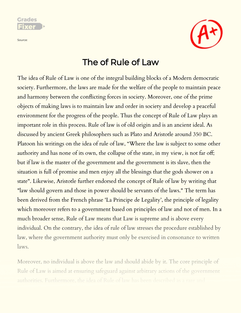 The of Rule of Law  Essay