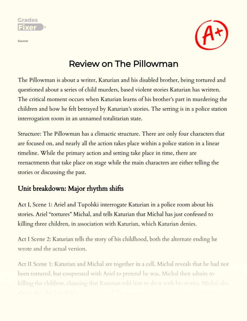 Review on The Pillowman by Martin Mcdonagh Essay