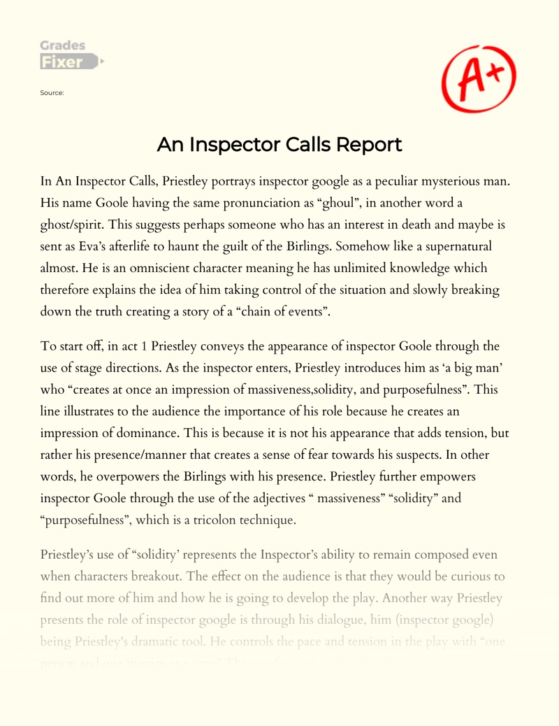 An Inspector Calls Report Essay
