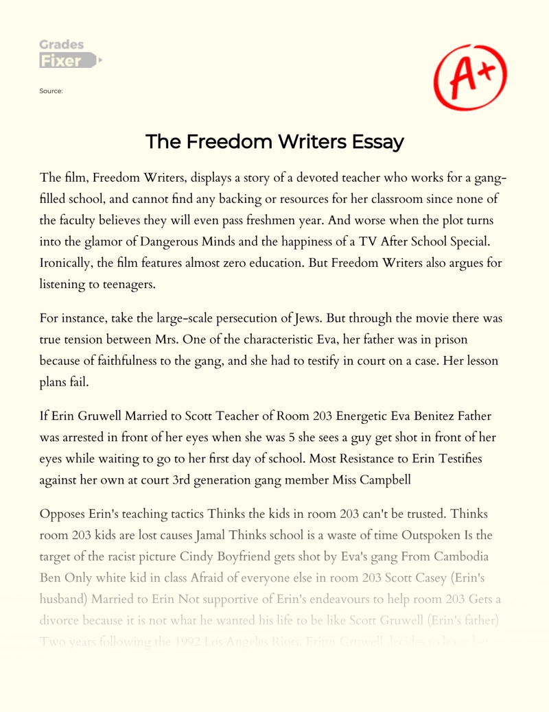 The Freedom Writers: Content and Movie Analysis Essay