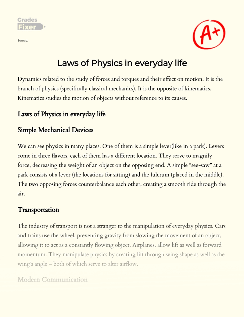 Laws of Physics in Everyday Life     Essay