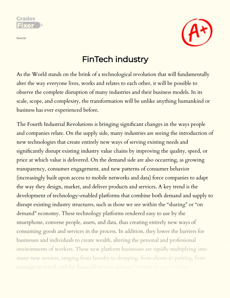 Fintech Industry Essay