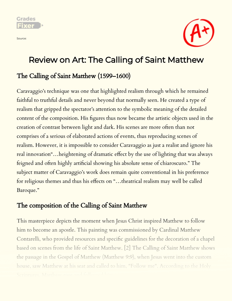 Review on Art: The Calling of Saint Matthew essay