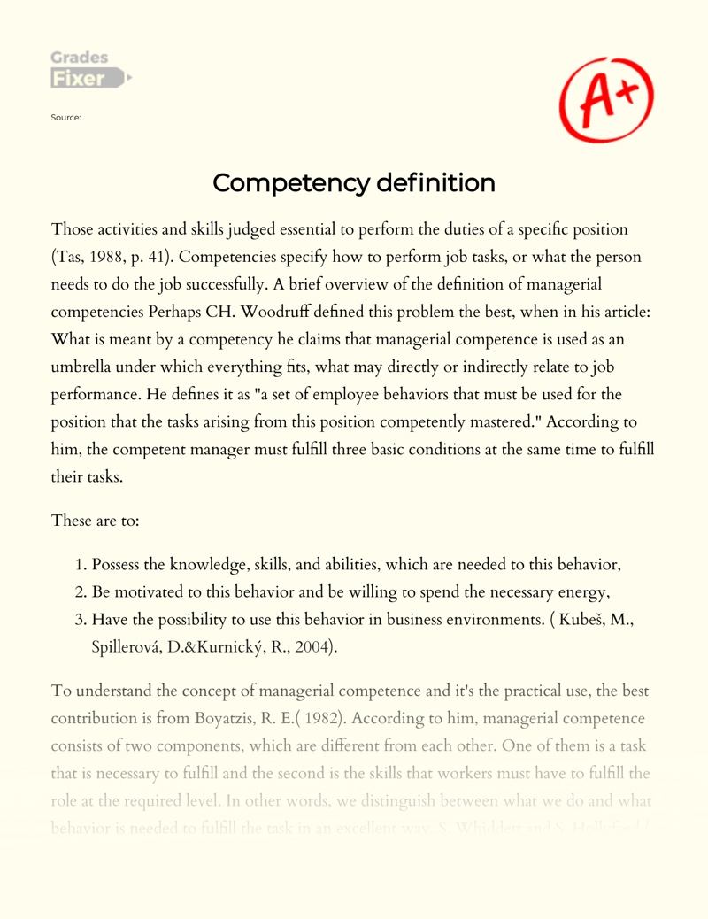 Competency Definition  Essay