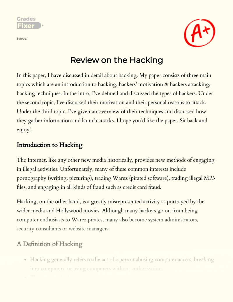 Review on The Hacking  Essay