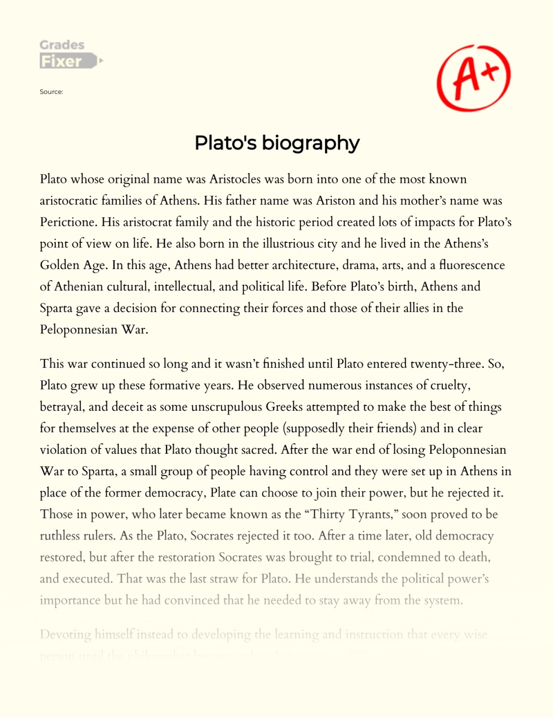 Plato's Biography Essay