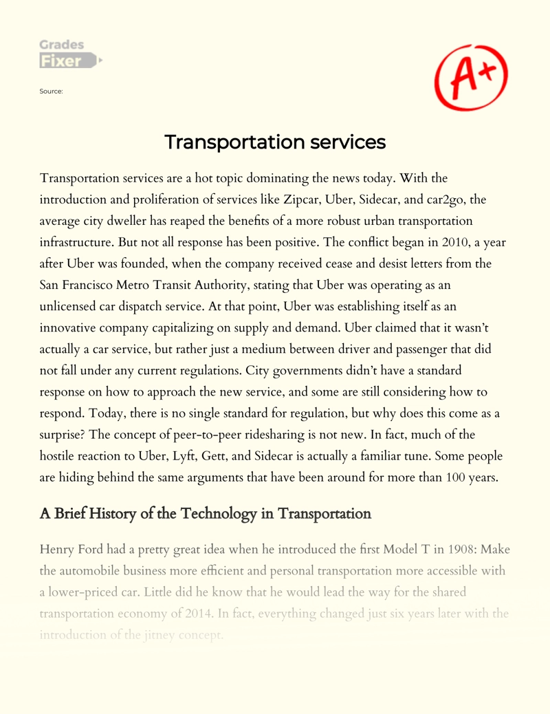 Transportation Services Essay