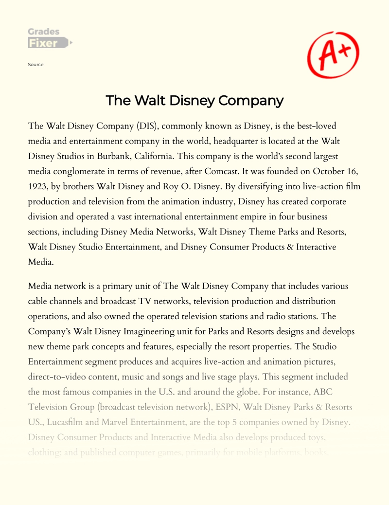 The Walt Disney Company  essay