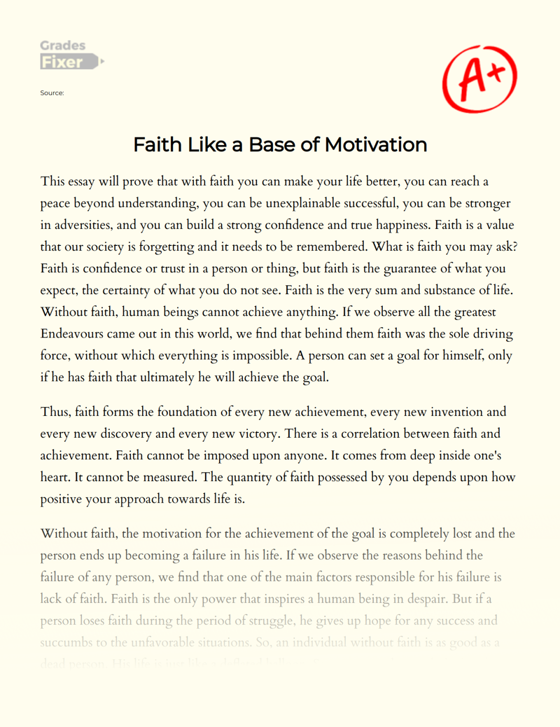 Faith Like a Base of Motivation essay
