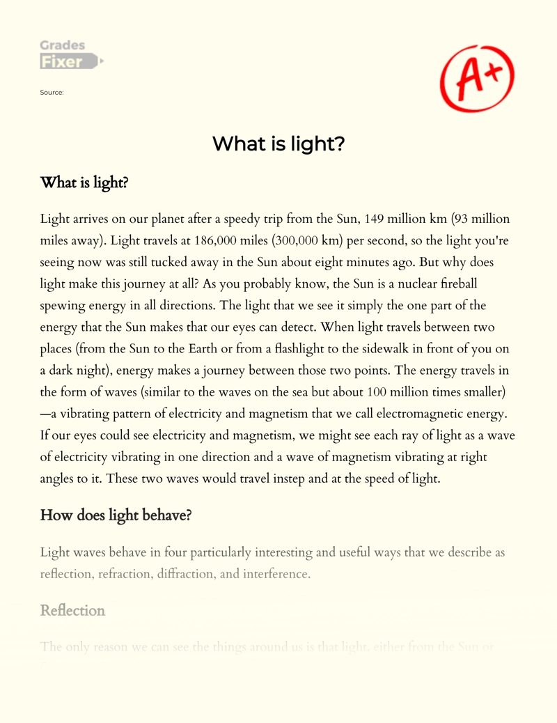 Numerisk Fremkald Tutor The Definition of What the Light is: [Essay Example], 870 words GradesFixer