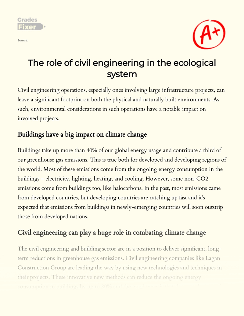The Role of Civil Engineering in The Ecological System essay
