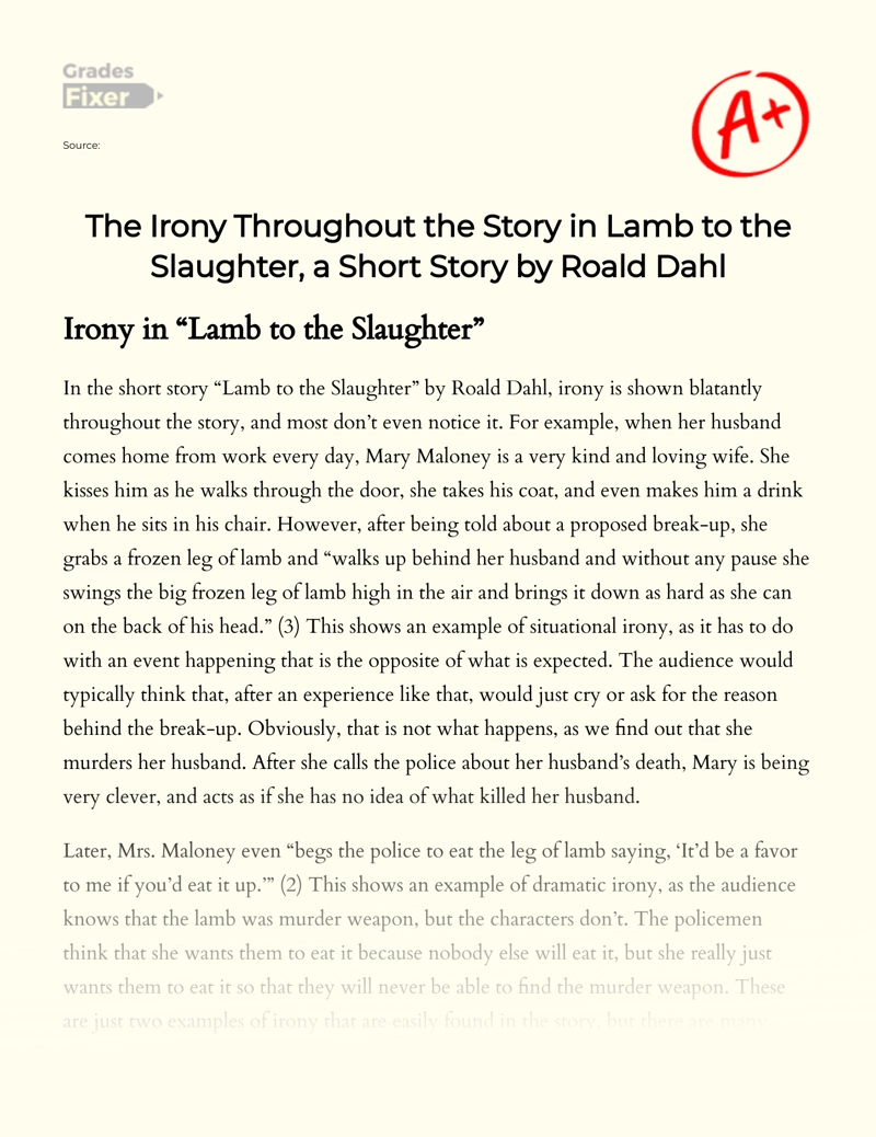 Theme of Irony in Lamb to The Slaughter by Roald Dahl essay