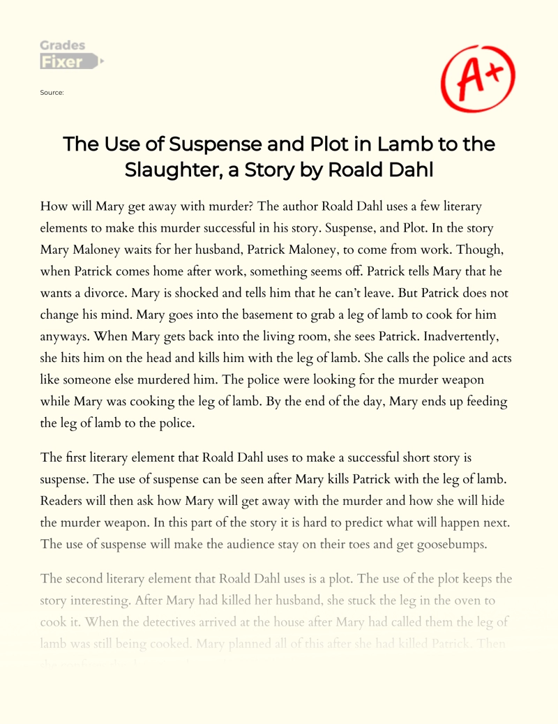 The Use of Suspense and Plot in Lamb to The Slaughter, a Story by Roald Dahl essay