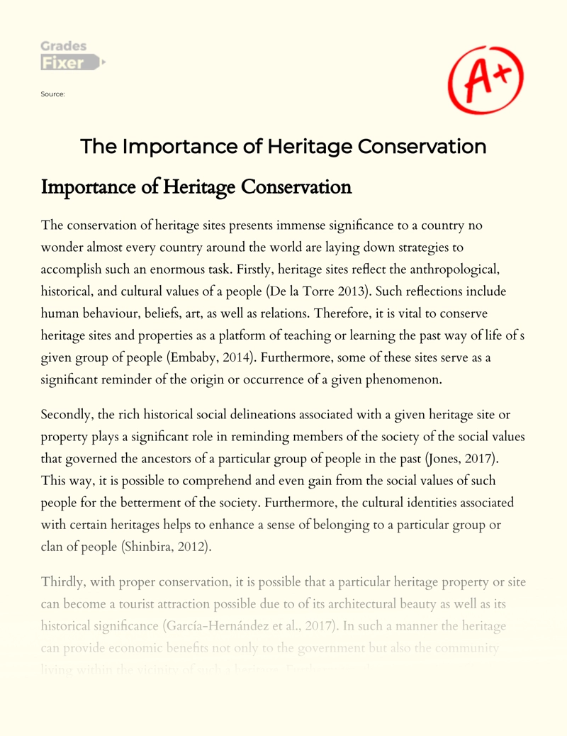 The Importance of Heritage Conservation essay