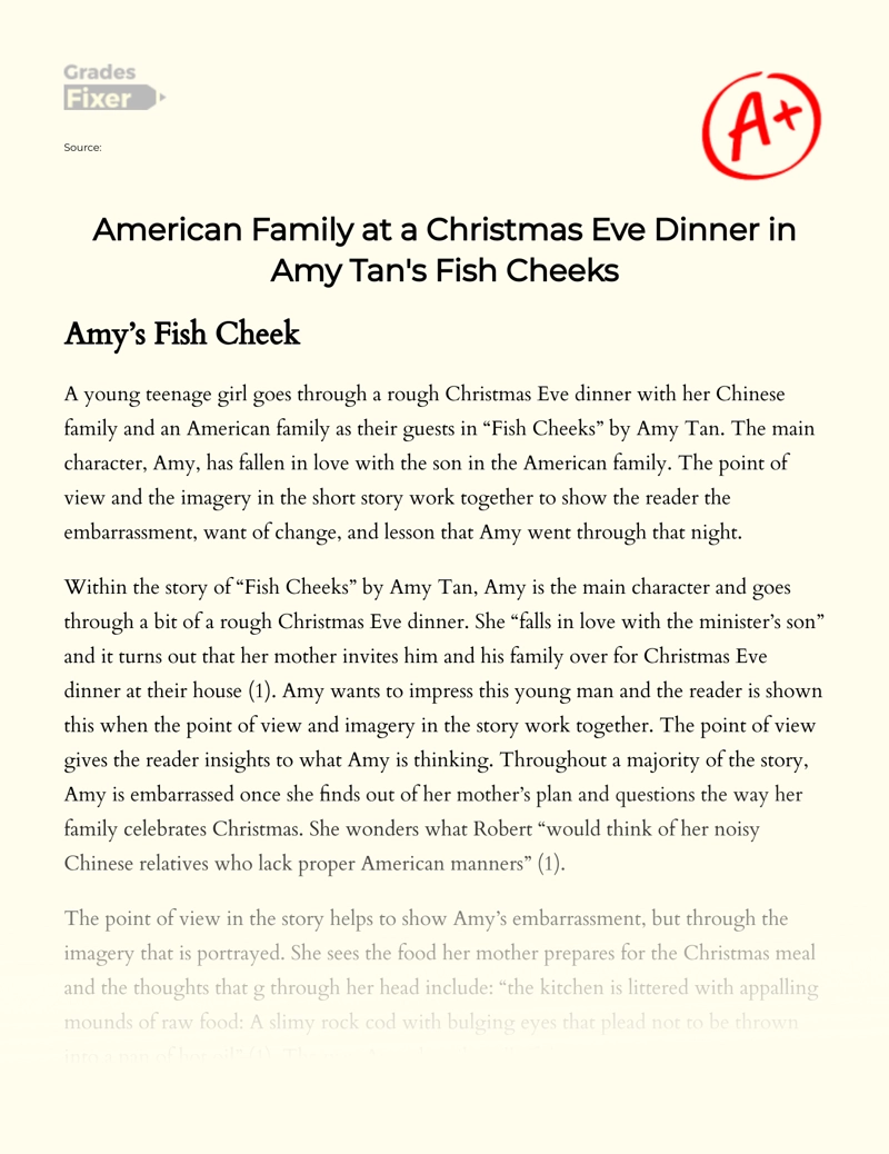 American Family at a Christmas Eve Dinner in Amy Tan's Fish Cheeks essay
