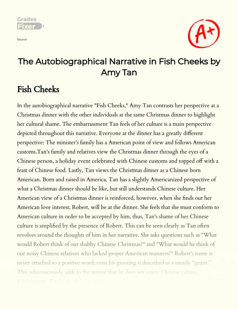 The Autobiographical Narrative in Fish Cheeks by Amy Tan Essay
