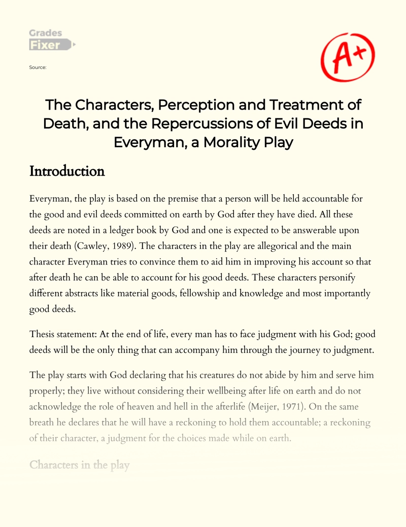 Characters, Death, and Evil Deeds in "Everyman" Essay