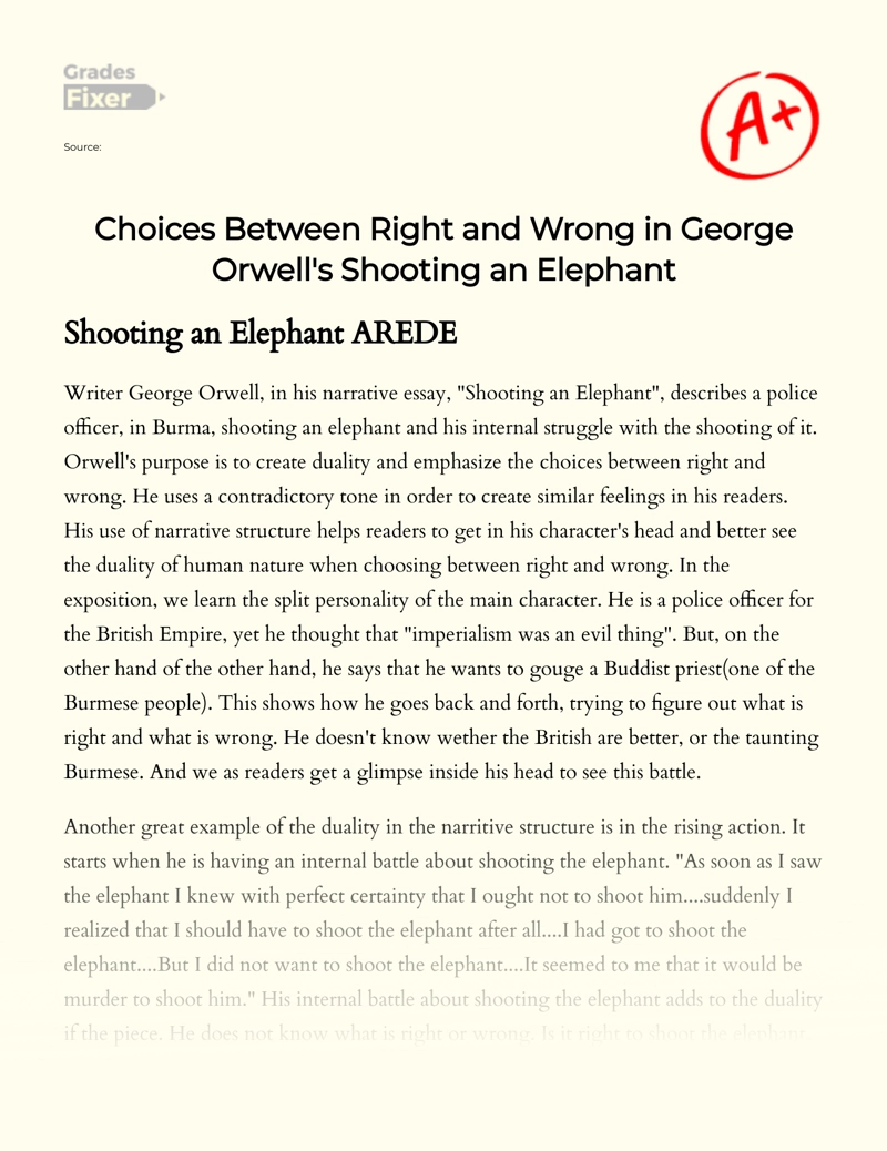 Choices Between Right and Wrong in George Orwell's Shooting an Elephant Essay