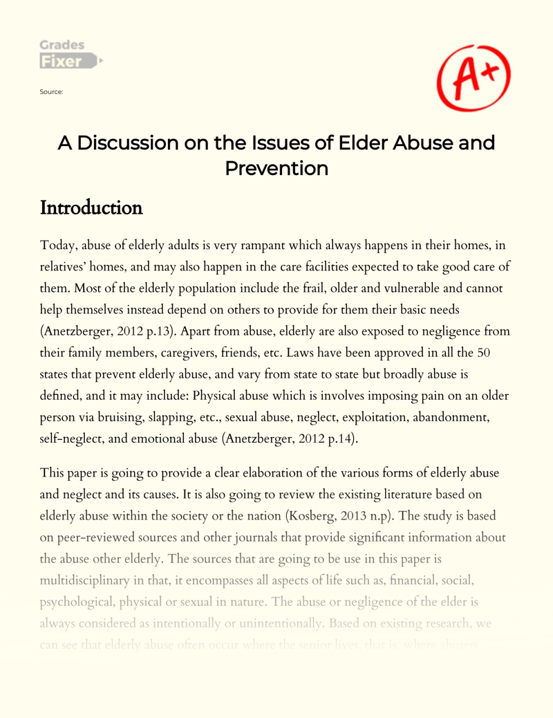 A Discussion on The Issues of Elder Abuse and Prevention Essay