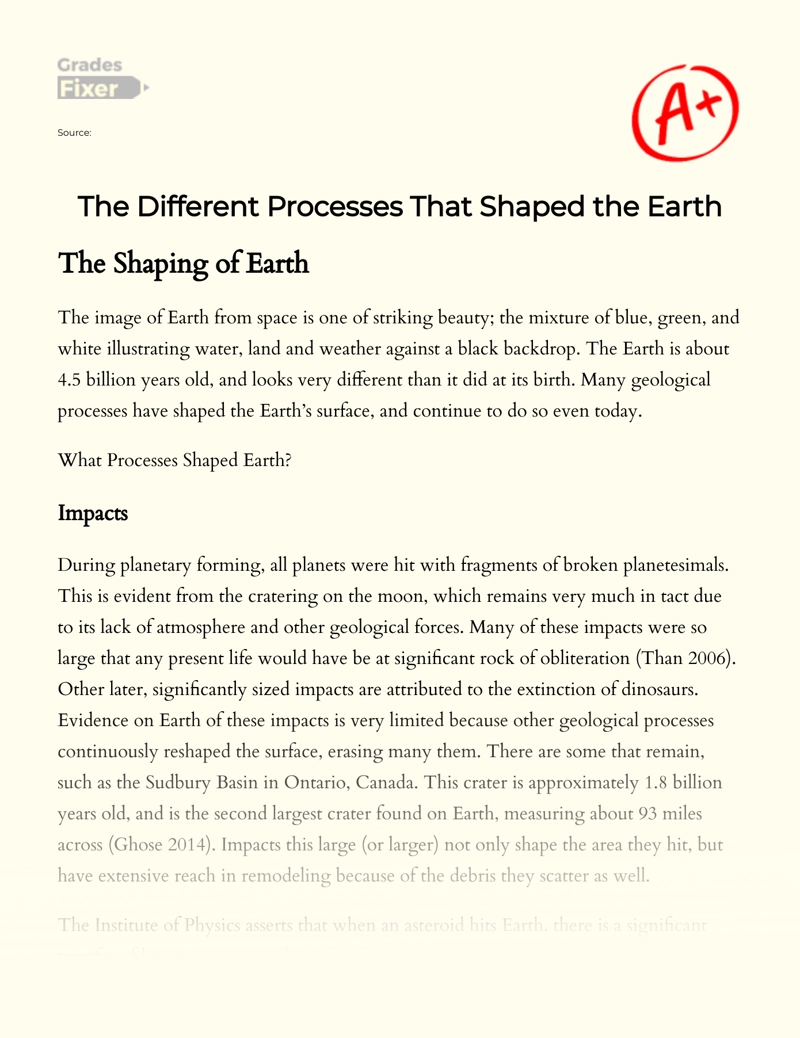 The Different Processes that Shaped The Earth Essay