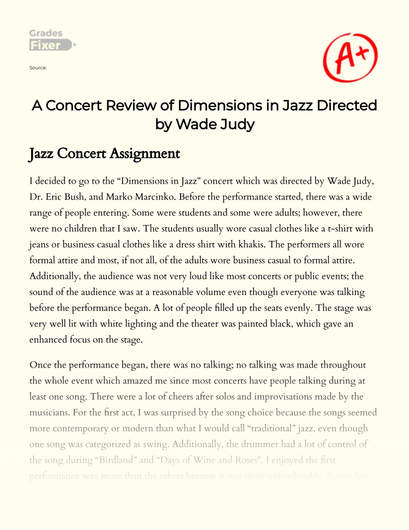 A Concert Review Of Dimensions In Jazz Essay Example 554 Words 