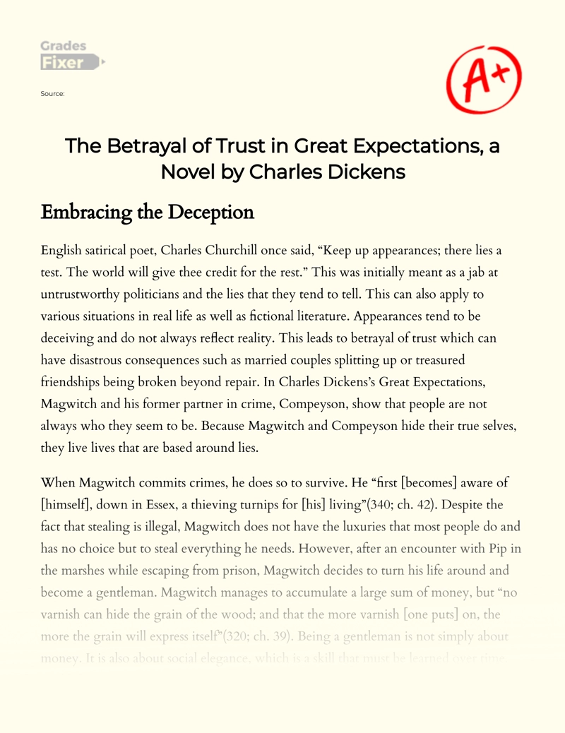 The Betrayal of Trust in Great Expectations, a Novel by Charles Dickens Essay