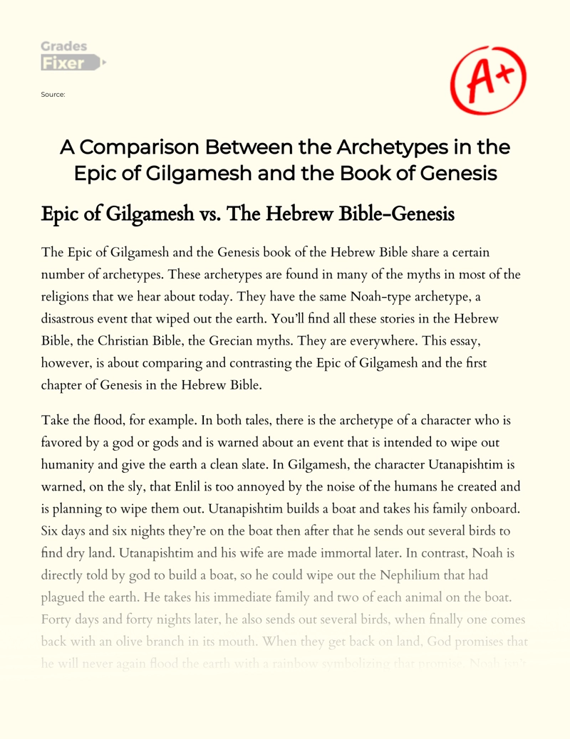 A Comparison Between The Archetypes in The Epic of Gilgamesh and The Book of Genesis essay