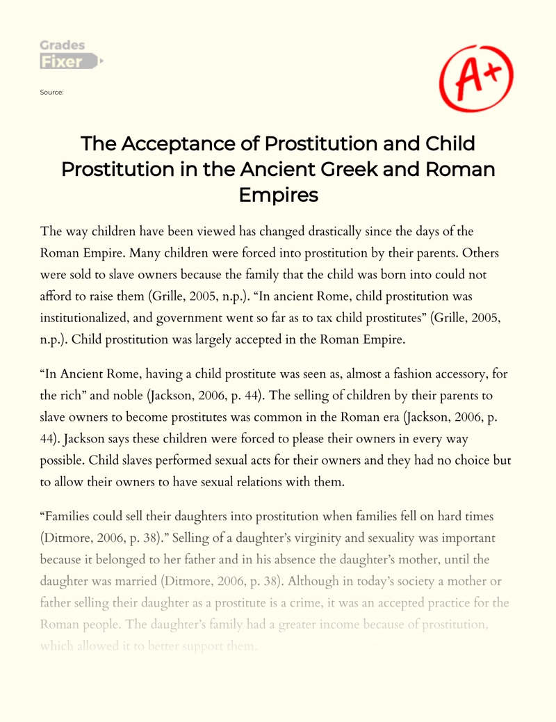 The Acceptance of Prostitution and Child Prostitution in The Ancient Greek and Roman Empires Essay