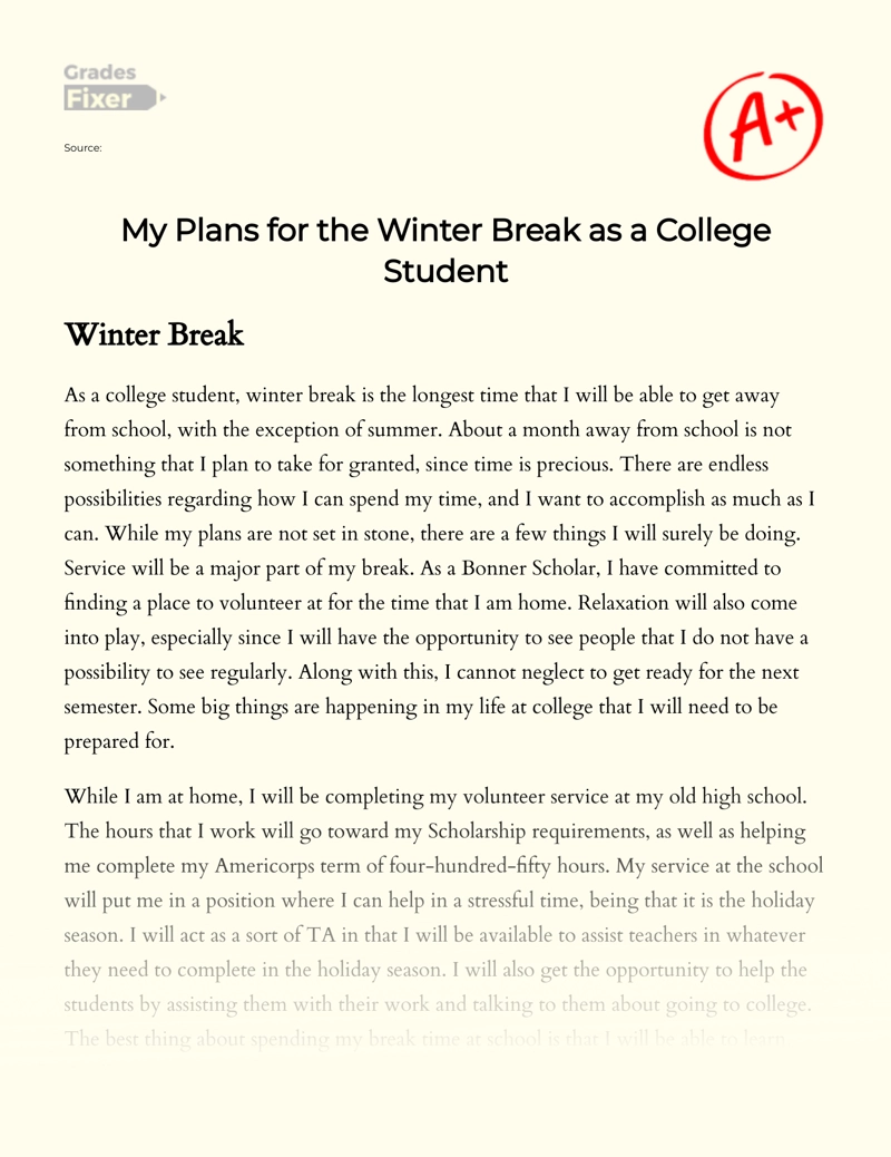 My Plans for The Winter Break as a College Student essay