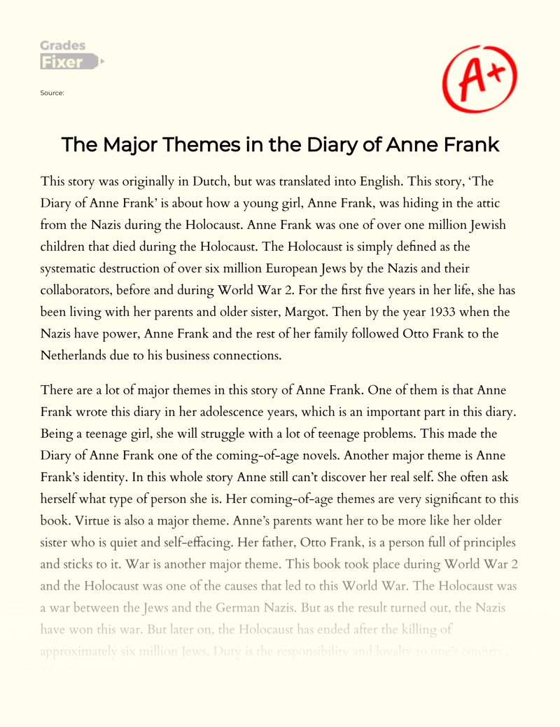 The Major Themes in The Diary of Anne Frank essay