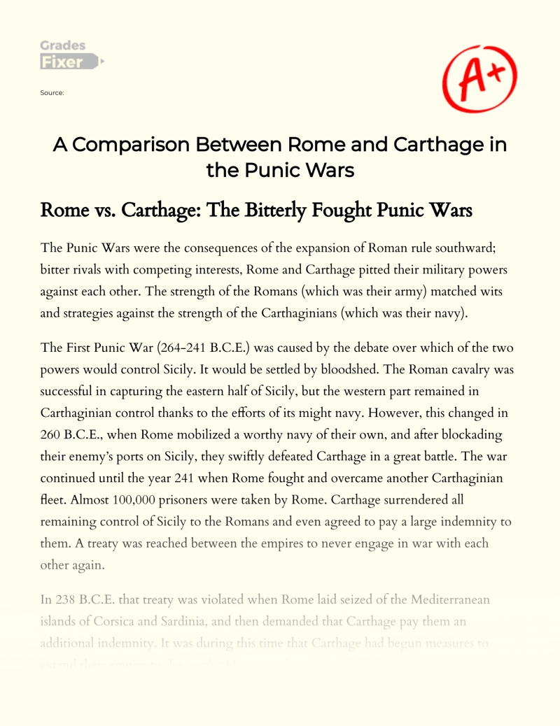 A Comparison Between Rome and Carthage in The Punic Wars essay