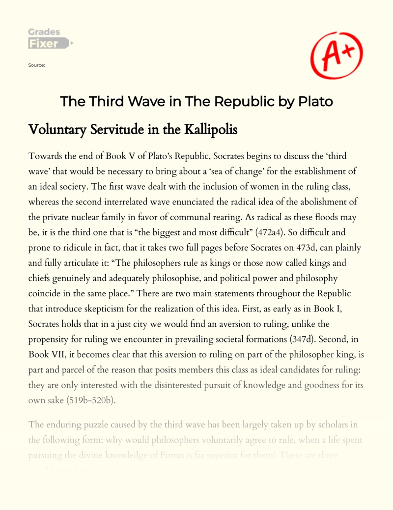 The Third Wave in The Republic by Plato Essay